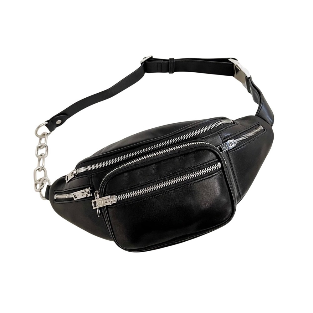 Alexander Wang Attica Black Leather Belt Bag Silver Chain Fanny Pack 103941B